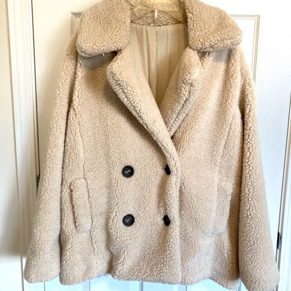 Free People Notched Teddy Bear Peacoat Ivory Tan - Picture 7 of 12